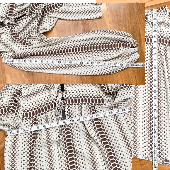 BCBGMaxAzria Lorella Pattern Long Balloon Sleeves Blouse Chiffon Career Formal - Picture 11 of 11